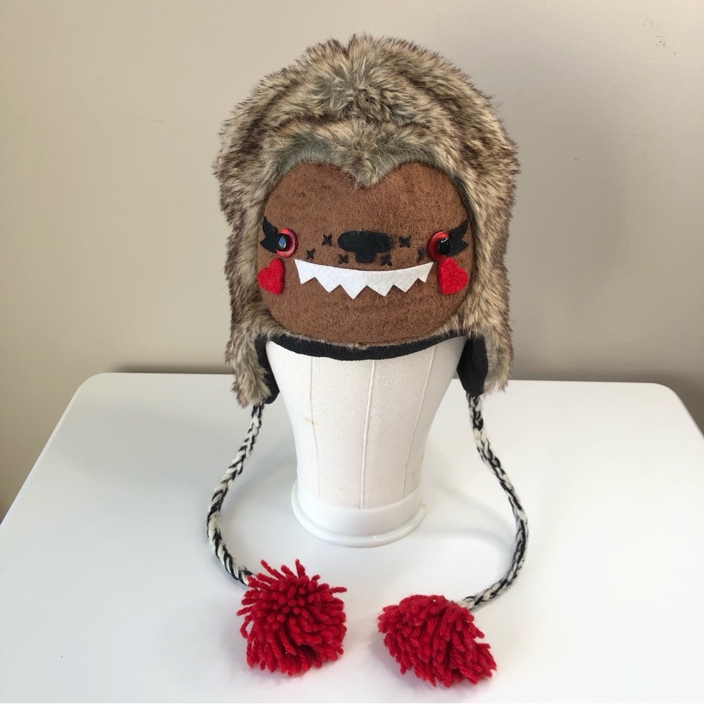 Faux Fur Animal Face Whimsical Pom Pom Hat